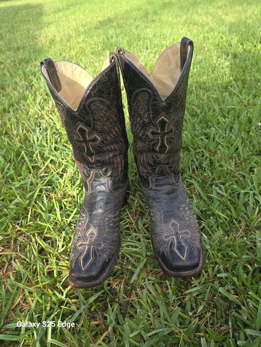 Corral Boots Crucifix Cross Wings Size 10 D Square Toe Western Cowboy A1978